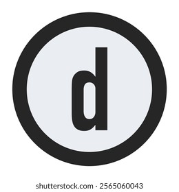 Letter “d” enclosed in a bold black circular frame with a light background. Striking contrast for branding, icons, or education graphics. Simple yet impactful modern vector design.