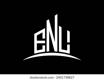 Letter ENL Building vector monogram logo design template. Building Shape ENL logo.