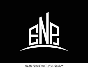 Letter ENP Building vector monogram logo design template. Building Shape ENP logo