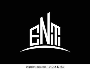 Letter ENT Building vector monogram logo design template. Building Shape ENT logo.
