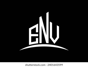 Letter ENV Building vector monogram logo design template. Building Shape ENV logo