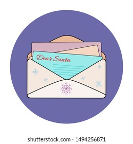 Letter Envelop Icon. Writting Message To Dear Santa. Contact Us Symbol. Christmas Theme. Opened Mail/email For Apps And Websites. Lettering Document Template. New Year Message Concept In Flat Style.