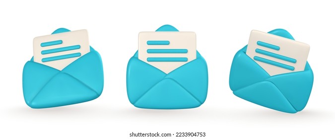 Carta en sobre. 3d sobre de correo realista. Notificación de correo entrante. Concepto de correo electrónico en línea. Ilustración vectorial.