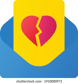 Letter and envelope with broken heart