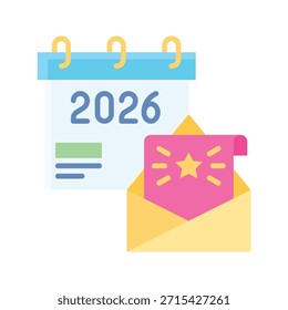 Briefumschlagskalender 2026 Vektorgrafik Flachbild-Symbol