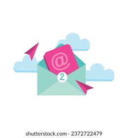 Letter in envelope and clouds on white background. Concept of e-