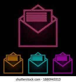letter in envelope color neon set. Simple thin line, outline vector of web icons for ui and ux, website or mobile application