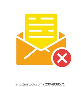 Letter in an envelope with a cross. Delete, prohibit, block, reject, add to blacklist, email, mark as spam, message, online communication, document. Colorful icon on white background - Shutterstock ID 2394838571