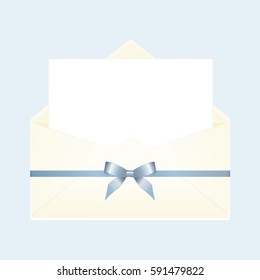 Letter in an envelope decorated with blue ribbon bow. Illustration isolated on a background.