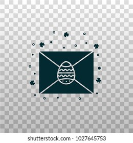 Letter envelope decorated with Easter egg - black silhouette icon for messengers, mobile and web apps. Chat or message sign, symbol, pictogram for spring christian holiday celebration.  