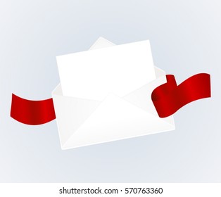 Letter in an envelope decorated with red ribbon. Illustration isolated on background. Vector image.