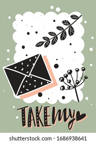 Afiche vertical con una imagen minimalista de Doodle y mensaje de frase. Ilustración del vector