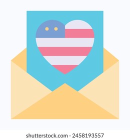 Letter, Envelope, E mail American Flag, Memorial Day Vector Icon.