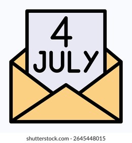 Letter, Envelope, E mail American Flag, Fourth Of July Icon, Vector Style Lineal color Icon.	