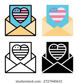 Carta, Sobre, E-mail Bandera americana, Icono de Vector del Día de los Caídos. Adecuado Para App Móviles, App De Web Y Medios Impresos. Múltiples iconos de estilo, 