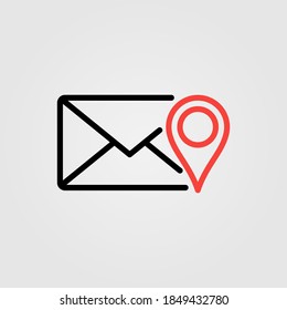 Letter envelope, email with map pin icon illustration. Send location symbol.