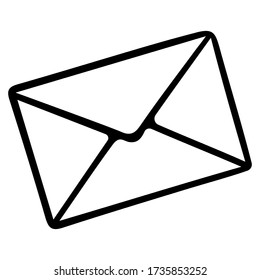 Carta en un sobre. Ilustración del vector de correo electrónico. Esquema sobre un fondo blanco aislado. Estilo Doodle. Esbozar mensaje al destinatario. Boletín SMS La idea de las ilustraciones para el diseño web.