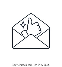 Letter envelope with a gesture of approval. Good news. Vector linear icon isolated on white background.
