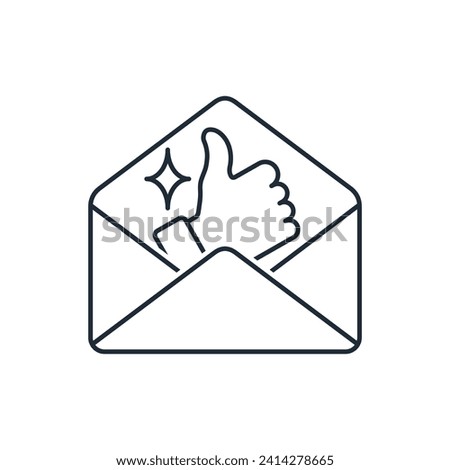Letter envelope with a gesture of approval. Good news. Vector linear icon isolated on white background.