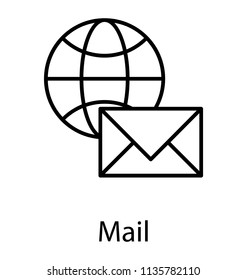 
Letter envelope with globe grid symbolising global email icon 
