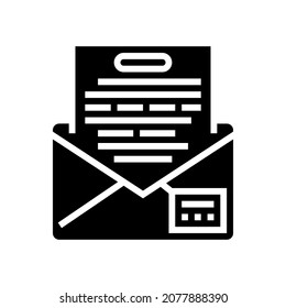 vector de icono de glifo de sobre de carta. signo de sobre de carta. símbolo de contorno aislado ilustración negra