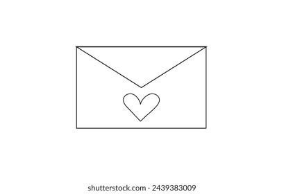letter envelope and heart black outline on a white background,