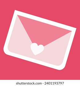 Letter envelope with Heart on it, sent by mail in pink color. Sticker for Social media, messages of love, fraternity or friendship. Vector Flat Cartoon illustration, Valentine day concept for Postcard
