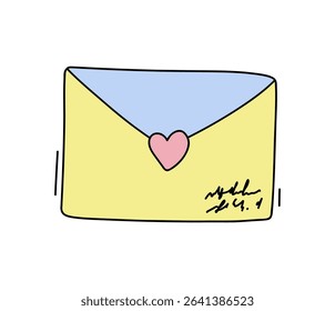 Letter Envelope with Heart Seal. Cute Cartoon Illustration
