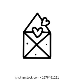A letter in an envelope with hearts. Vector illustration in doodle style. Design for Valentine's Day, Wedding, Holidays