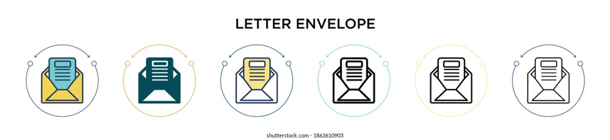 Letter envelope icon in filled, thin line, outline and stroke style. Vector illustration of two colored and black letter envelope vector icons designs can be used for mobile, ui, web