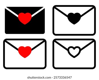 letter envelope icon with love sign heart sign, simple flat style, pictogram logo sign symbol vector illustration, isolated on white for mobile app