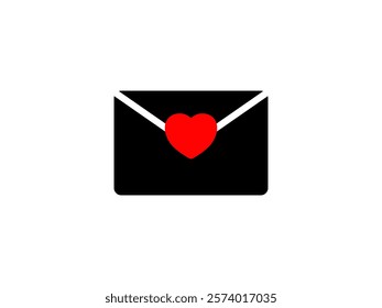 letter envelope icon with love sign heart sign, simple flat style, pictogram logo sign symbol vector illustration, isolated on white for mobile app