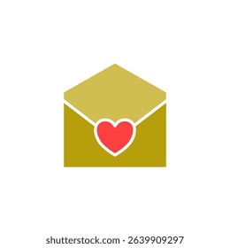 letter envelope icon with love sign heart sign, simple flat style, pictogram logo sign symbol vector illustration, isolated on white for mobile