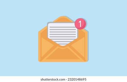 Icono de carta en sobre con notificación. Sobre de correo con mensaje de marcador.