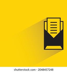 letter in envelope icon with shadow on yellow background
