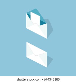 Letter In Envelope Isometric Style Colorful Vector Illustration
