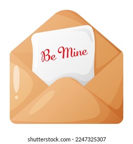 sobre de carta. folleto con las palabras sean mías. ilustración del día de San Valentín