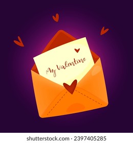 Letter in an envelope. Love letter. Happy Valentine's Day. Vector illustration