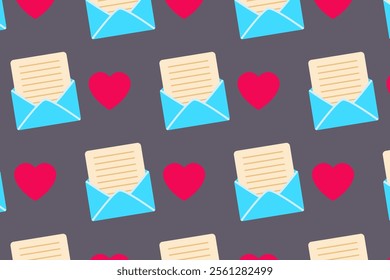 Letter in an envelope. Love message. Happy Valentine's day. Vector pattern in flat style.