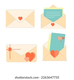 Letter envelope with paper document vector illustration. Closed, open with a message e-mail envelopes. Set mailbox vector icons in flat style. Email Envelope Icon