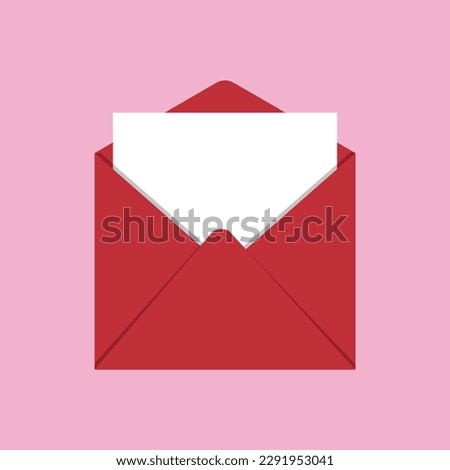 Letter envelope in red color isolated on pink background, envelope vector illustration.