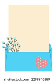 Letter in envelope. Romantic template with decor.