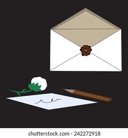 letter with envelope and rose