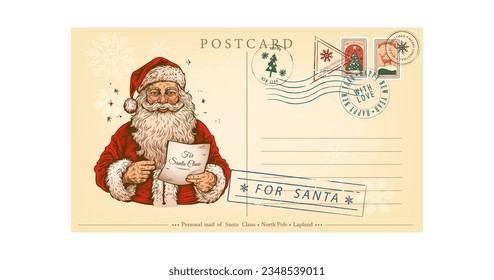 Letter envelope for Santo Kraus in a retro style Christmas greeting card. Vector illustration, vintage, isolated on white background