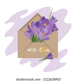 Letter envelope sent by mail with flowers, for messages of love. Romantic messange