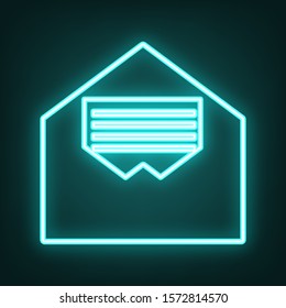 Letter in an envelope sign illustration. Cyan neon icon in the dark. Bluring. Luminescence. Illustration.