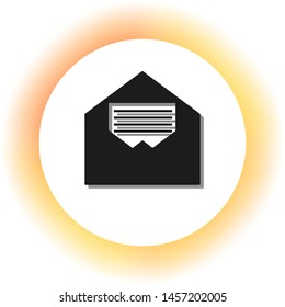 Letter in an envelope sign illustration. Dark icon with shadow on the glowing circle button. Illustration.