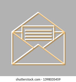 Letter in an envelope sign illustration. Emboss effect with light orange icon on gray background.