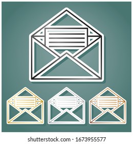 Letter in an envelope sign illustration. Set of metallic Icons with gray, gold, silver and bronze gradient with white contour and shadow at viridan background. Illustration.