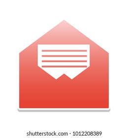 Letter in an envelope sign illustration. Vector. Reddish icon with white and gray shadow on white background. Isolated.